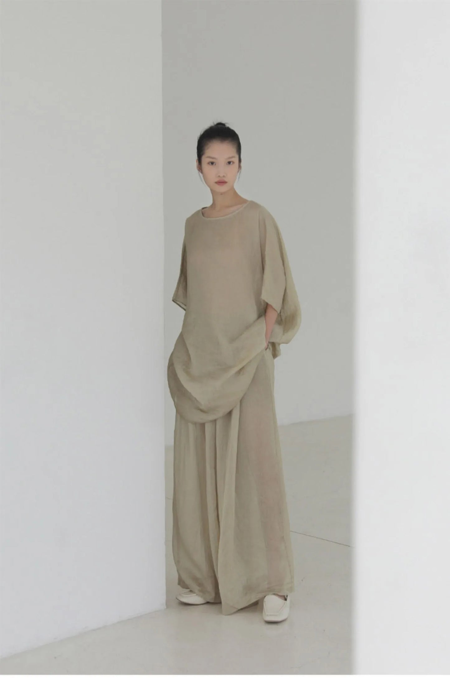 New Women's Chinese Zen Cotton Linen Shirt Drifting Silk  Wide Leg Pants Three Piece Set Summer Season Fashion Trend