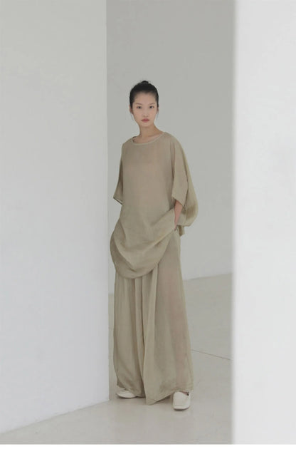 New Women's Chinese Zen Cotton Linen Shirt Drifting Silk  Wide Leg Pants Three Piece Set Summer Season Fashion Trend