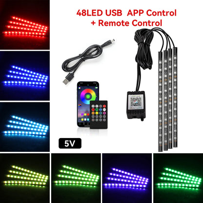 4 IN 1 Car Automotive Ambient Light Neon Foot Light Interior LED Ambient Light Car USB/Cig Music Light Environment Decoration