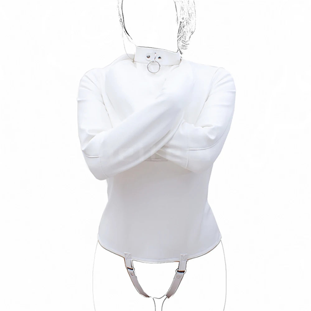 SM Games Bondage Straight Jacket Harness,Slave Role Gimp Costumes Sextoys BDSM Leather Lingerie Straitjacket with Crotch Strap