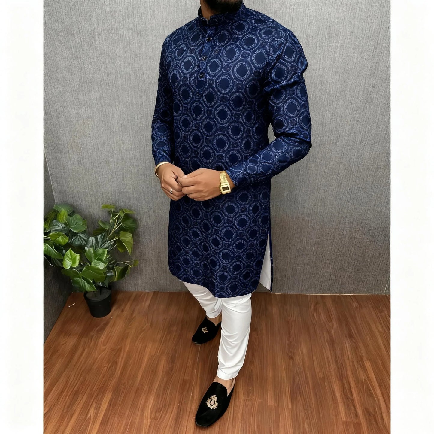 Kurta Vardha Regular Fit Mandarin Collar Long Suitable National Style Such Wedding Hari Raya Aidilfitri Muslim Herren Arabe