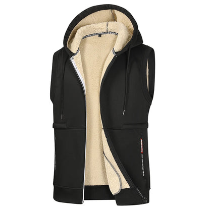 Autumn Winter Men's Lamb Wool Hooded Vest Jacket Men High Quality Vests Brand Fleece Warm Vest Coats Men Thicken Waistcoat Male