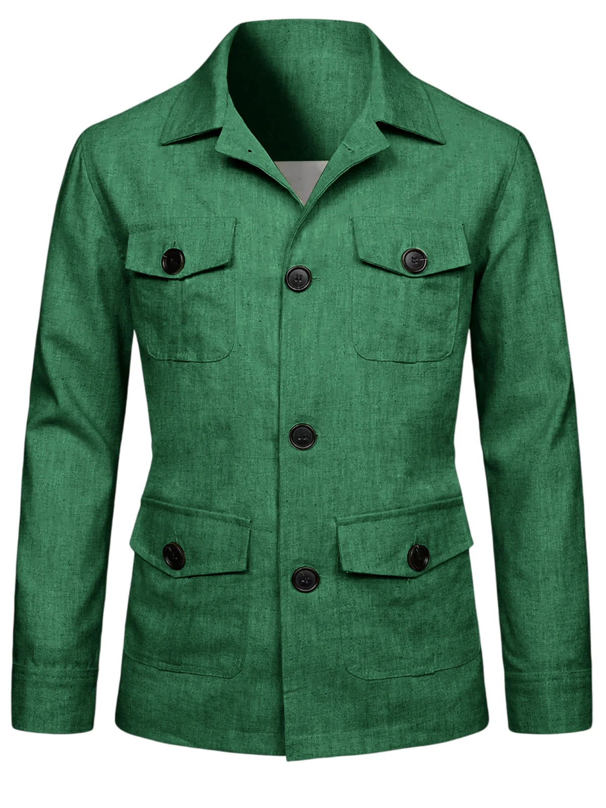 Men's Linen Blend Safari Jacket Retro British Style Multi-Pocket Workwear Coat Business Casual Suit Blazer for Spring Summer