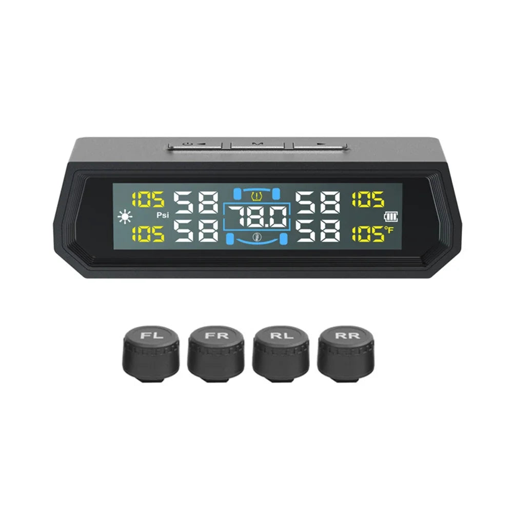 With 4 External Sensors Solar TPMS Car Tire Pressure Alarm Digital Colorful Display Waterproof Tire Pressure Temperature Warning
