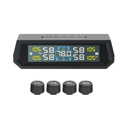 With 4 External Sensors Solar TPMS Car Tire Pressure Alarm Digital Colorful Display Waterproof Tire Pressure Temperature Warning