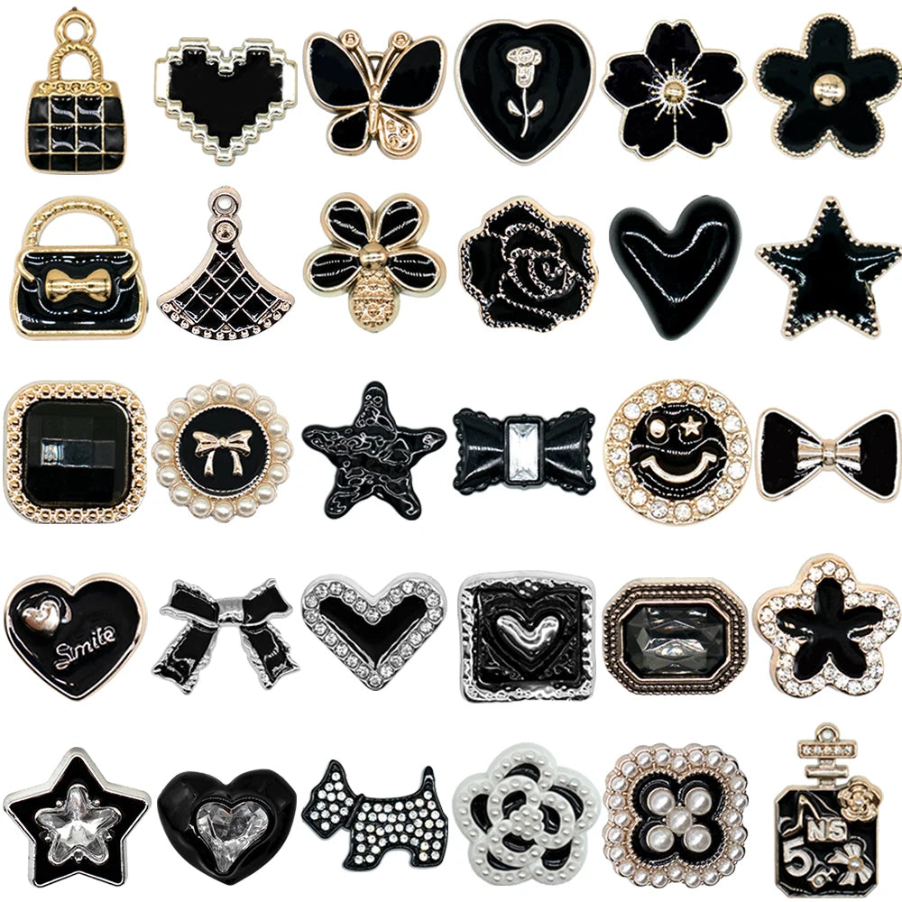 1PCS Black Fashion Acrylic Shoe Charms Accessories Pins for Women Men Clog Decorations Flowers Bow Bag Acrylic Shoe Buckles