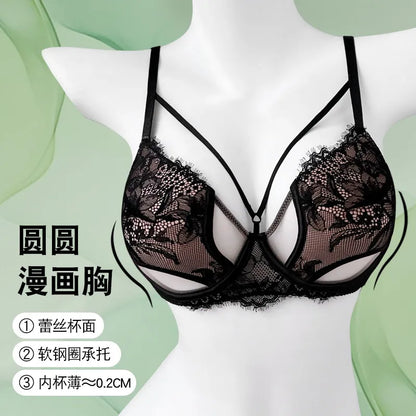 Hot Sale French Lace Bra Soft Underwire High Support Push Up Anti Sagging Sexy Nude Back Stylish Bra Size S-XL 32-38 Hot Search