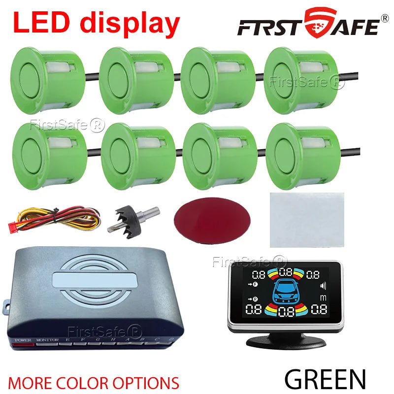 22mm Reversing Radar LED Parking Sensor Kit 6/8 Probes Multi Language Alarm Indicator 12 Colors Universal Auto Safety Accessorie