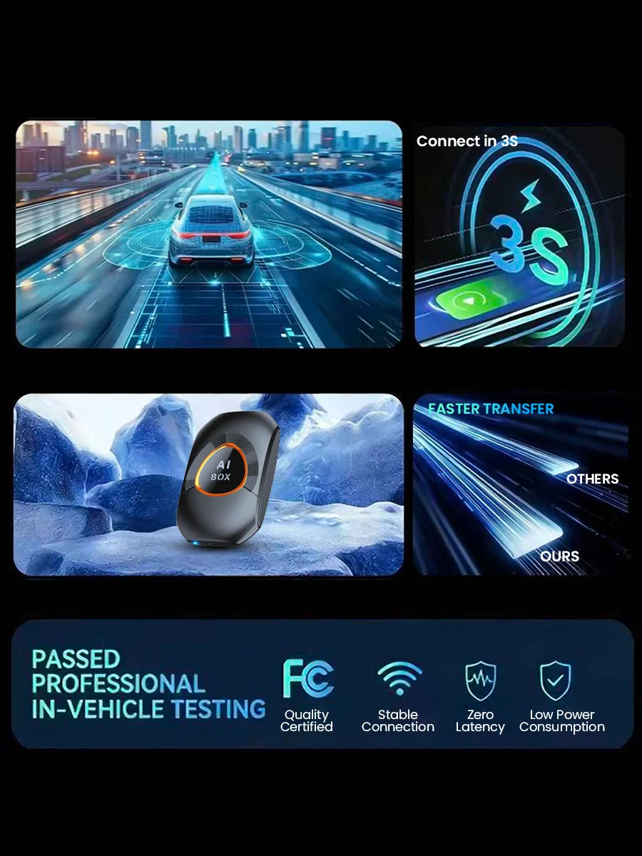 CarRocket Android 15.0 System AI Box Wireless CarPlay & Auto Adapter 4K Video Support Compatible with Factory CarPlay & Android