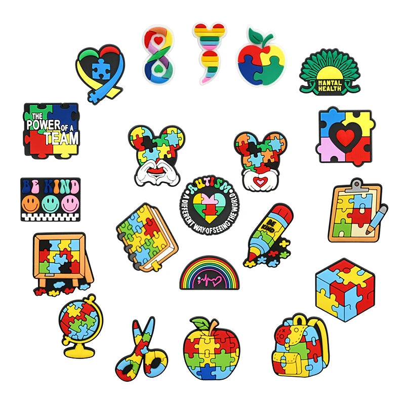 21PCS Autism Stationery  Fall Winter Shoe Charms Garden Shoe Accessories Buckle Fit Clogs Sandals Decorate kids Xmas Gifts