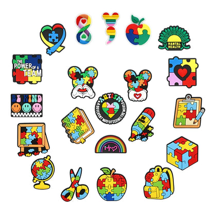 21PCS Autism Stationery  Fall Winter Shoe Charms Garden Shoe Accessories Buckle Fit Clogs Sandals Decorate kids Xmas Gifts