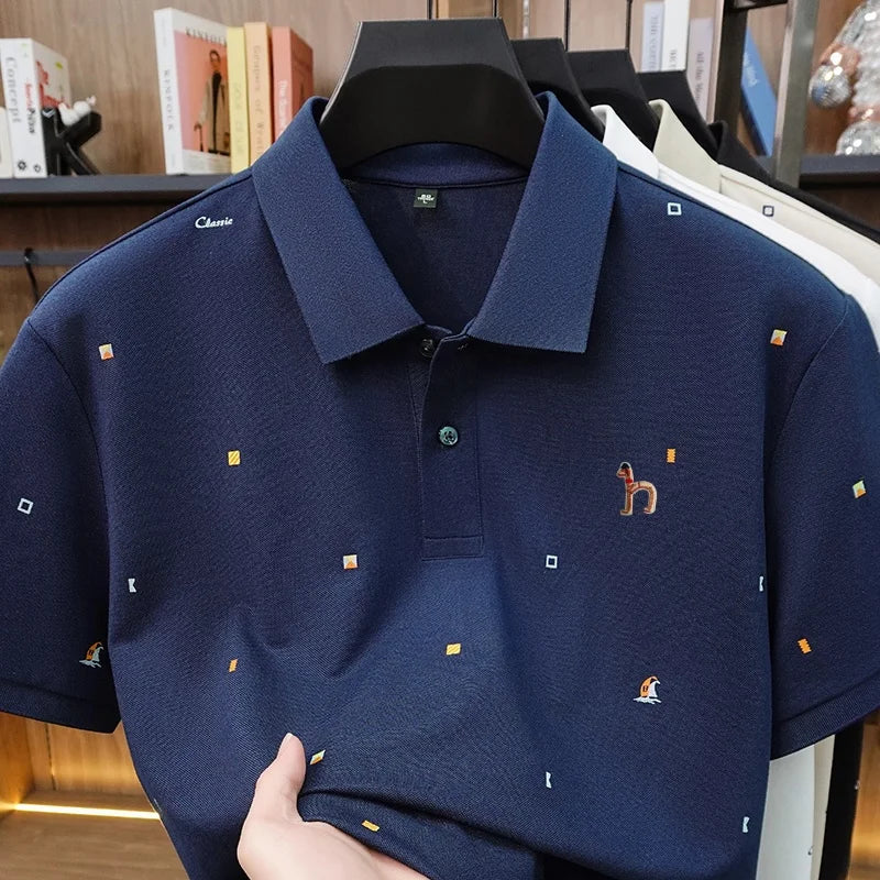 High Quality Man Summer Short-Sleeved Polo Shirt Lapel Button Multi-pattern Puppy Embroidery Ventilate Business Casual Men'sWear