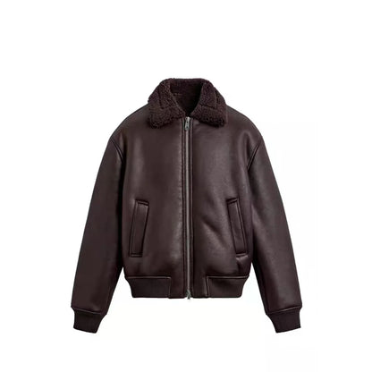 Loose Double-Sided Leather Effect Jacket Men's Casual Style Long Sleeve Zipper Closure Pure Color HMZR Autumn Winter New Arrival