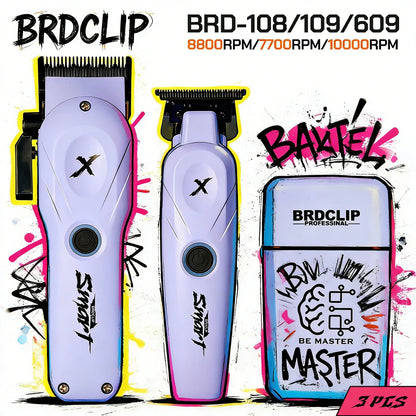 BRDCLIP X Series Professional 8800rpm Barber Clipper Set Hair Trimmer 10000RPM Foil Shaver Fade Men's Haircutting Set