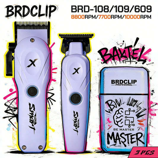 BRDCLIP X Series Professional 8800rpm Barber Clipper Set Hair Trimmer 10000RPM Foil Shaver Fade Men's Haircutting Set