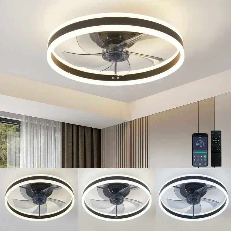Latest Models Embedded LED Ceiling Fan with 5 Blades and Lights and Remote Control, Adjustable from 3000K to 6500K Lighting