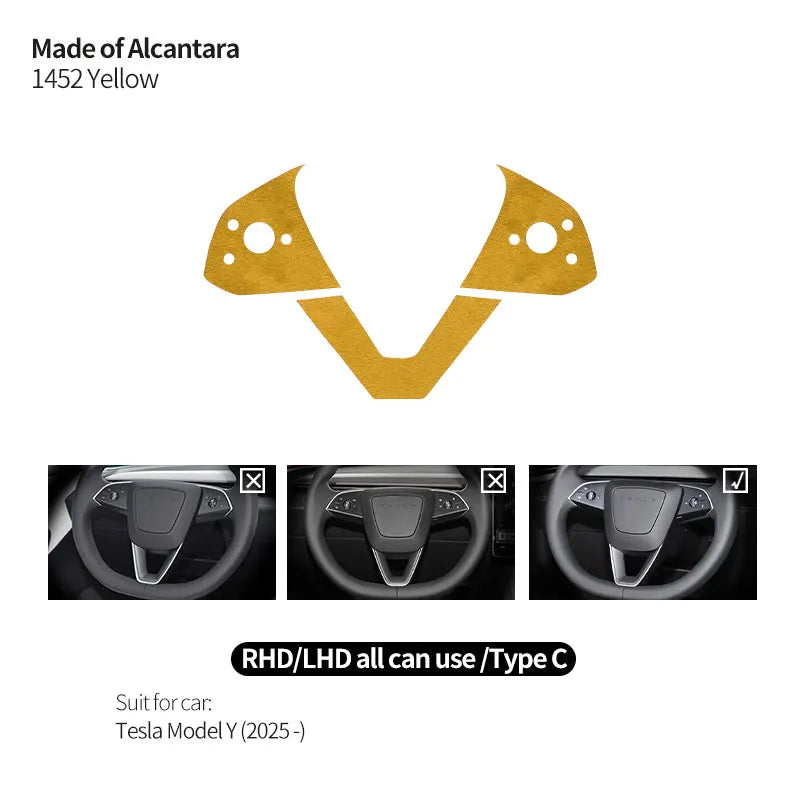 Made of Alcantara For Tesla Model 3 (2024-)/Model Y (2025-) Steering Wheel Trim Frame Sticker Car Interior Tuning Accessories