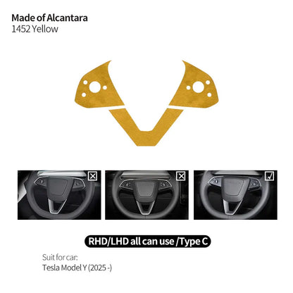 Made of Alcantara For Tesla Model 3 (2024-)/Model Y (2025-) Steering Wheel Trim Frame Sticker Car Interior Tuning Accessories