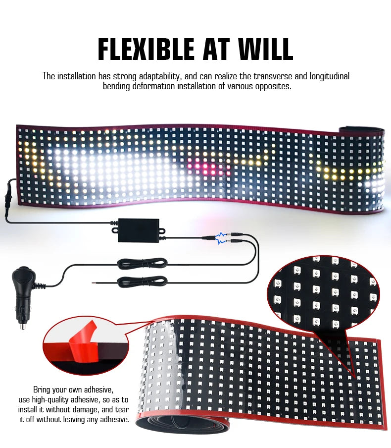 LED Truck Car Devil Eye Dynamic Pixel Panel Light Soft Foldable Lighting Scrolling 12V 24V For Board Windshield APP Remote
