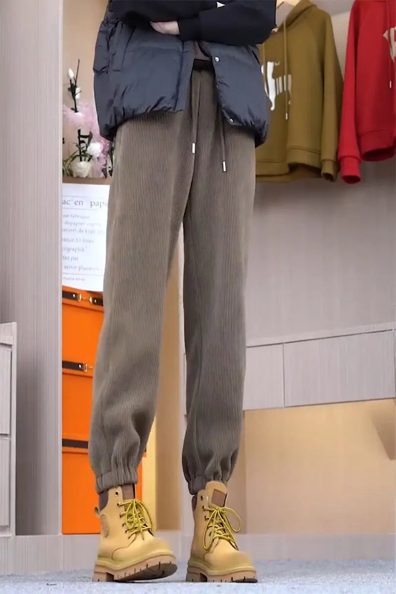 Winter Thickened and Padded Corduroy Pants Women 2023 New Women's Loose Bunched Feet Harlan Pants Women
