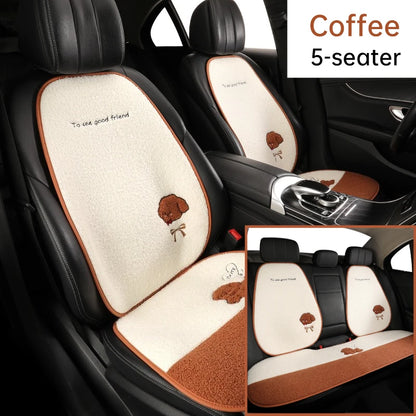 Funny Puppy Car Seat Cover 2025 New Autumn Fleece Fabric PU Leather Warm Comfortable Quick Installation Fits Most Cars