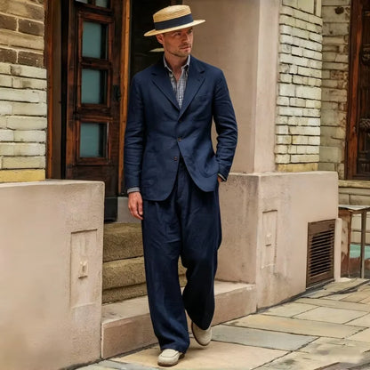 Men's Linen Suit 2 Pieces Luxury Slim Fit Casual Blazer Straight Leg Pants Breathable Wrinkle Resistant Lightweight For Wedding