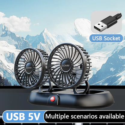 3-Head 5V USB Car Fan with 3 Adjustable Speeds Cooling Auto Cooler Air Ventilation System with Wind Regulation Car Accessories