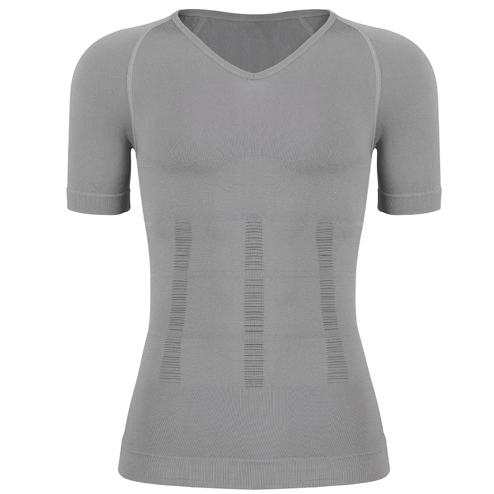Men Gynecomastia Compression Shirts Shapewear Tummy Control Body Shaper Undershirt V-Neck Workout Baselayer T-Shirt