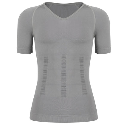 Men Gynecomastia Compression Shirts Shapewear Tummy Control Body Shaper Undershirt V-Neck Workout Baselayer T-Shirt