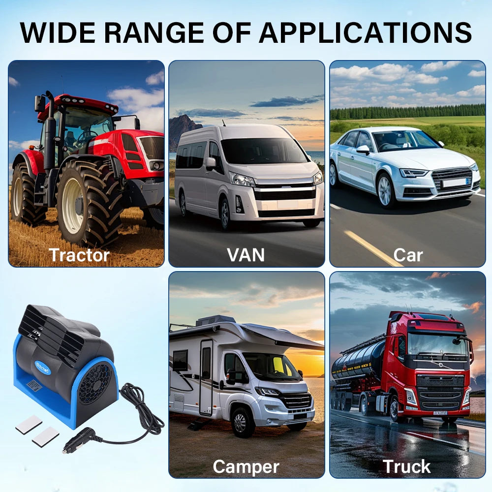 12V Car Vehicle Truck Boat Air Conditioner Car Cooling Air Fan Speed Adjustable Silent Cool Cooler With Auto Cigarette Lighter