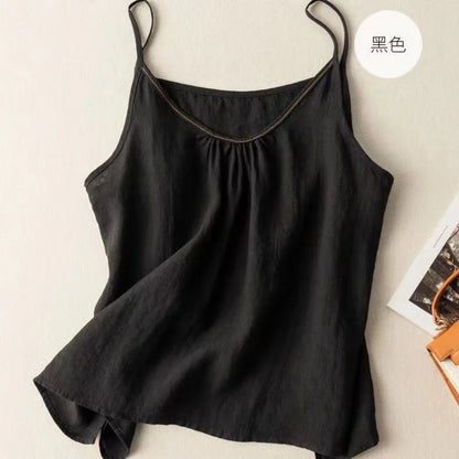 Women's Retro Cotton Linen Tank Top Summer Thin Solid Color Loose Sleeveless Top Female Fashion Casual Basic Vest
