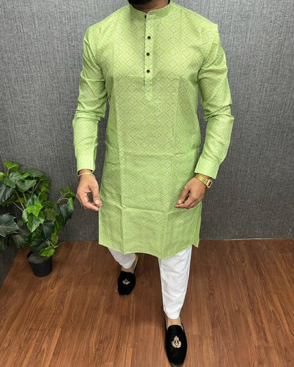 2026 Men Digital Printed Kurta Vardha Regular Fit Mandarin Collar Long Suitable All Occasions Such Wedding Hari Raya Aidilfitri