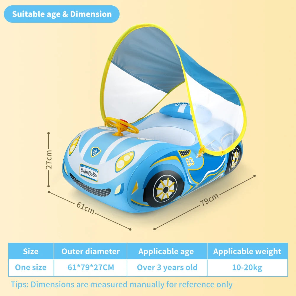 Kids Car Swimming Seat Float Ring Inflatable Infant Floating For Summer Swim Boat Circle Bathing Water Toy with Canopy