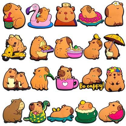 10-50pcs Cute Animals Capybara Shoe Charms PVC Shoes Accessories Decoration Buckle for Clog Sandals Wristband Kids Party Gift