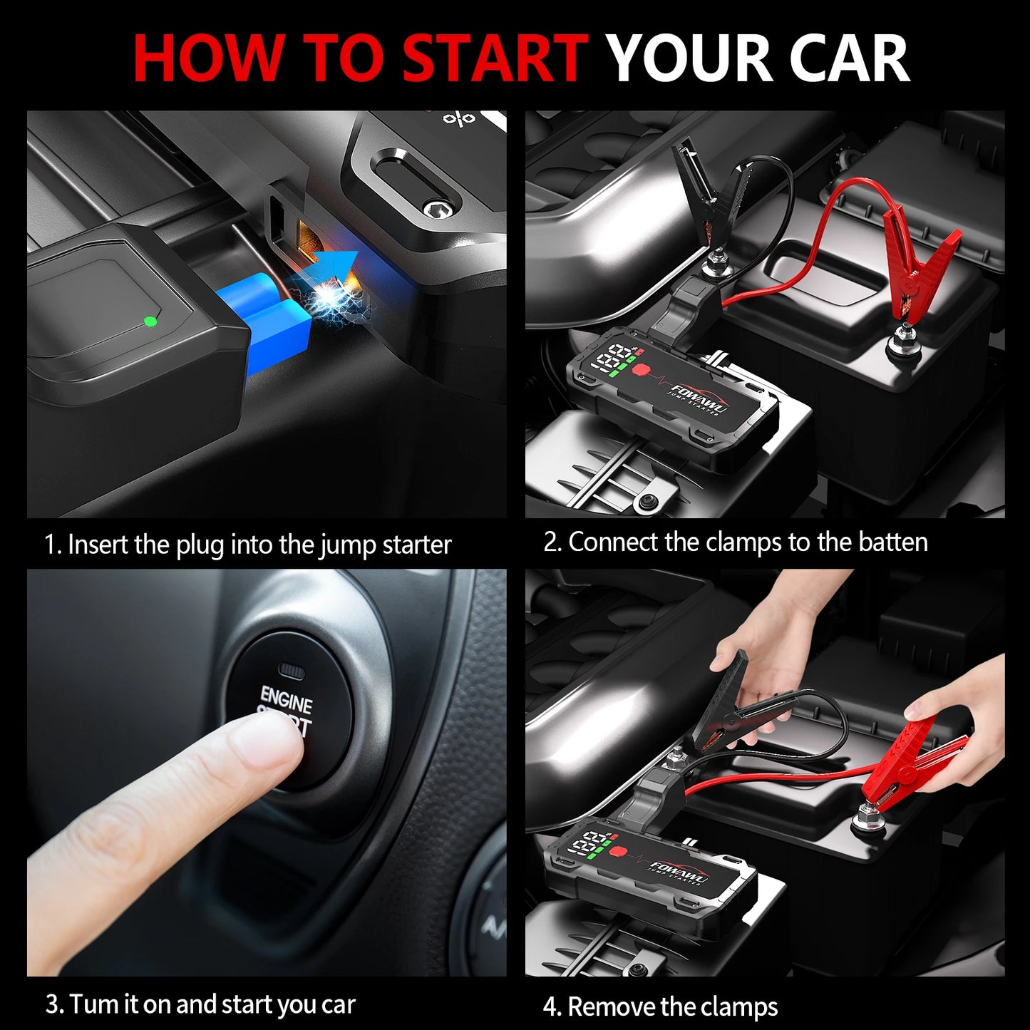 FOWAWU 22800mAh 6000A Jump Starter For 12V Vehicles (10L Petrol/8L Diesel) And Moto, Car Battery Jump Starter Power Pack