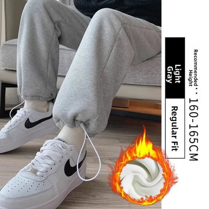 Thickened Fleece Women's Sports Pants Autumn Winter New Style Casual Loose Wide Leg Sweatpants High Waist Polyester Fiber