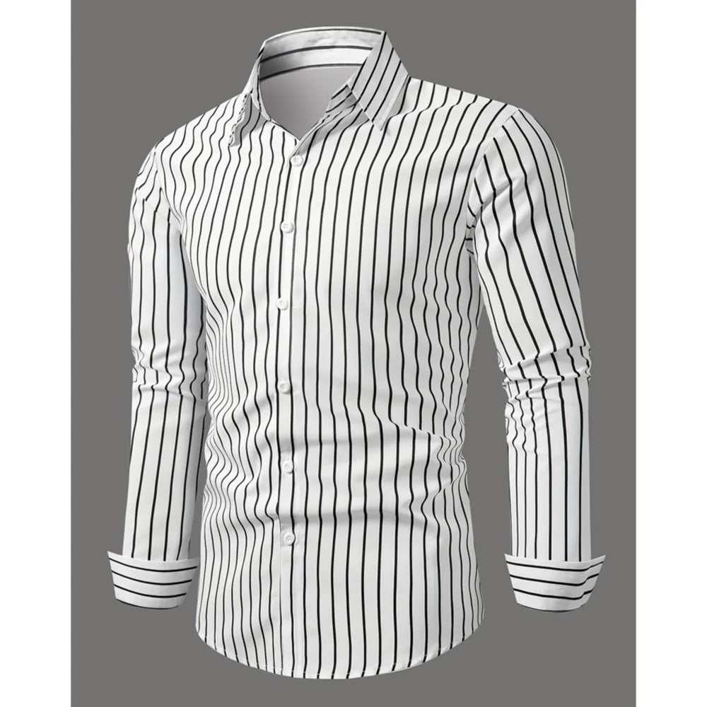 New Casual Striped Design Shirt Summer Men's Long Sleeve Shirt Lapel Men's Fashion Casual Button Down Shirt Long Sleeve Career
