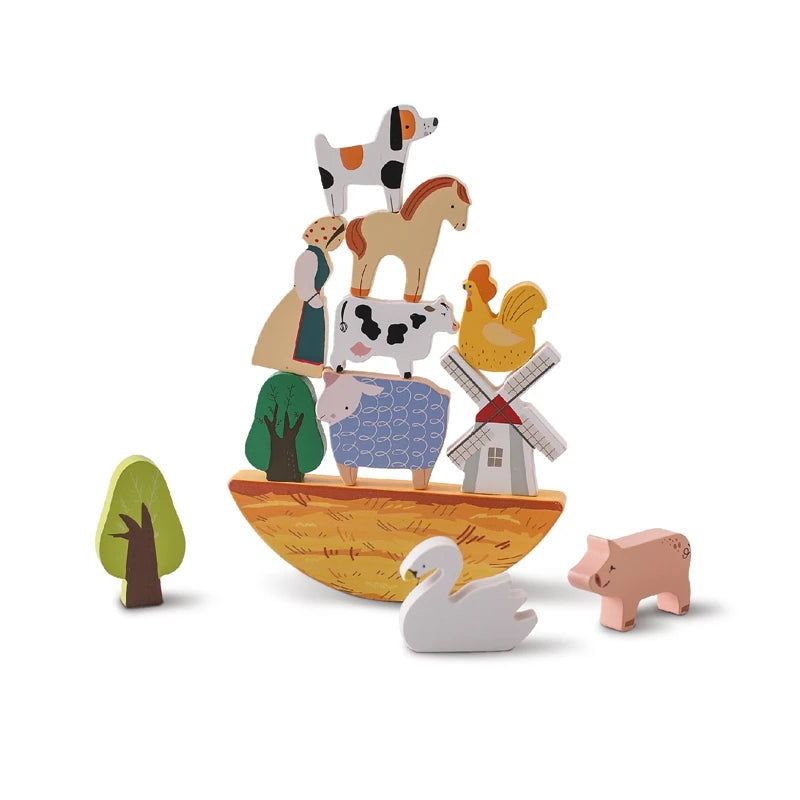 Baby Wooden Building Blocks Train Farm Animals Stacking Educational Toys Children Montessori Stacker Toys for Children Gifts