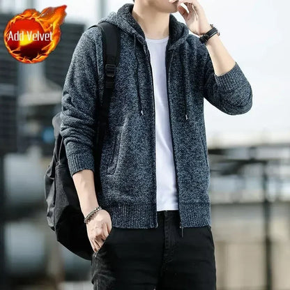 Knit Sweater Male Zipper Plaid Men's Clothing Cardigan Hoodies Zip-up Thick Winter Red Tops Jumpers Casual Stylish Hot Cheap A