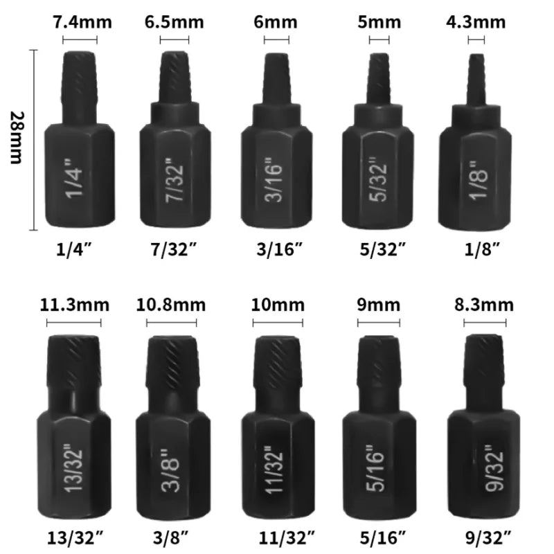 10Pcs Damaged Screw Extractor Drill Bit Set Hex Head Easy Out Bolt Extractor Spiral Broken Screw Remover Tool For Nuts Bolts