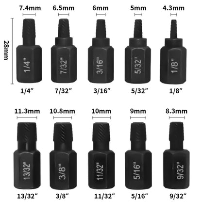 10Pcs Damaged Screw Extractor Drill Bit Set Hex Head Easy Out Bolt Extractor Spiral Broken Screw Remover Tool For Nuts Bolts