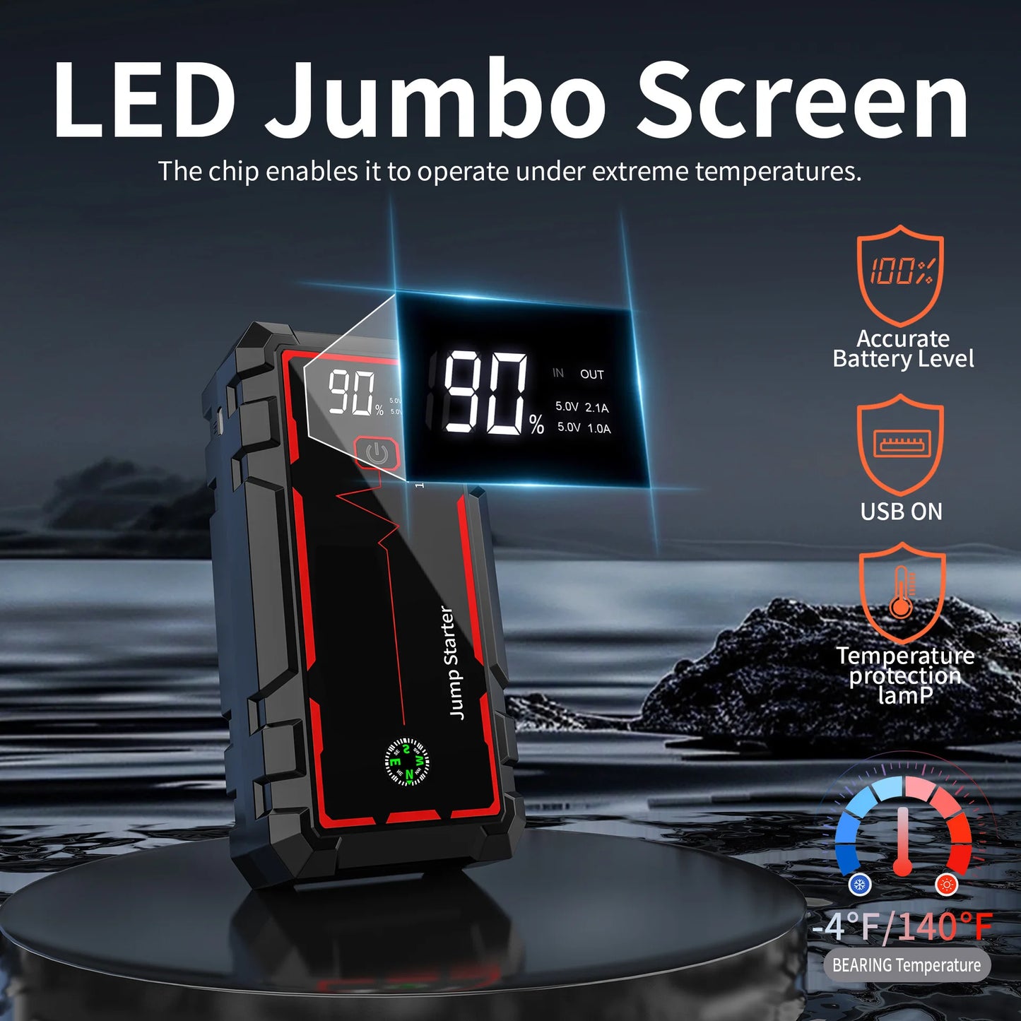 12V Portable Jump Starter Car 5000A Battery Car Starter Self-driving Flame Off and Electric TreasureFor 8-10L Petrol Diesel Car