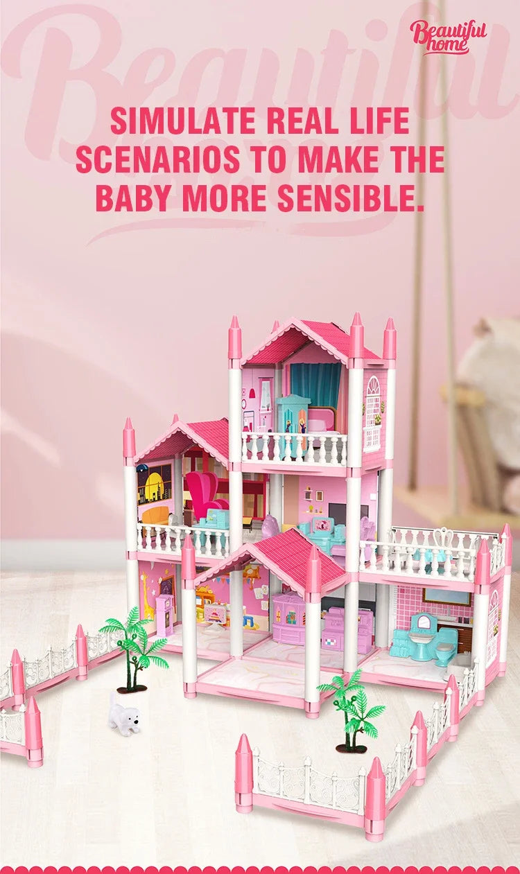DIY Doll House Assembly Villa Castle Model Furniture Accessories Home Decoration Girl Role Play Educational Toy Birthday Gifts