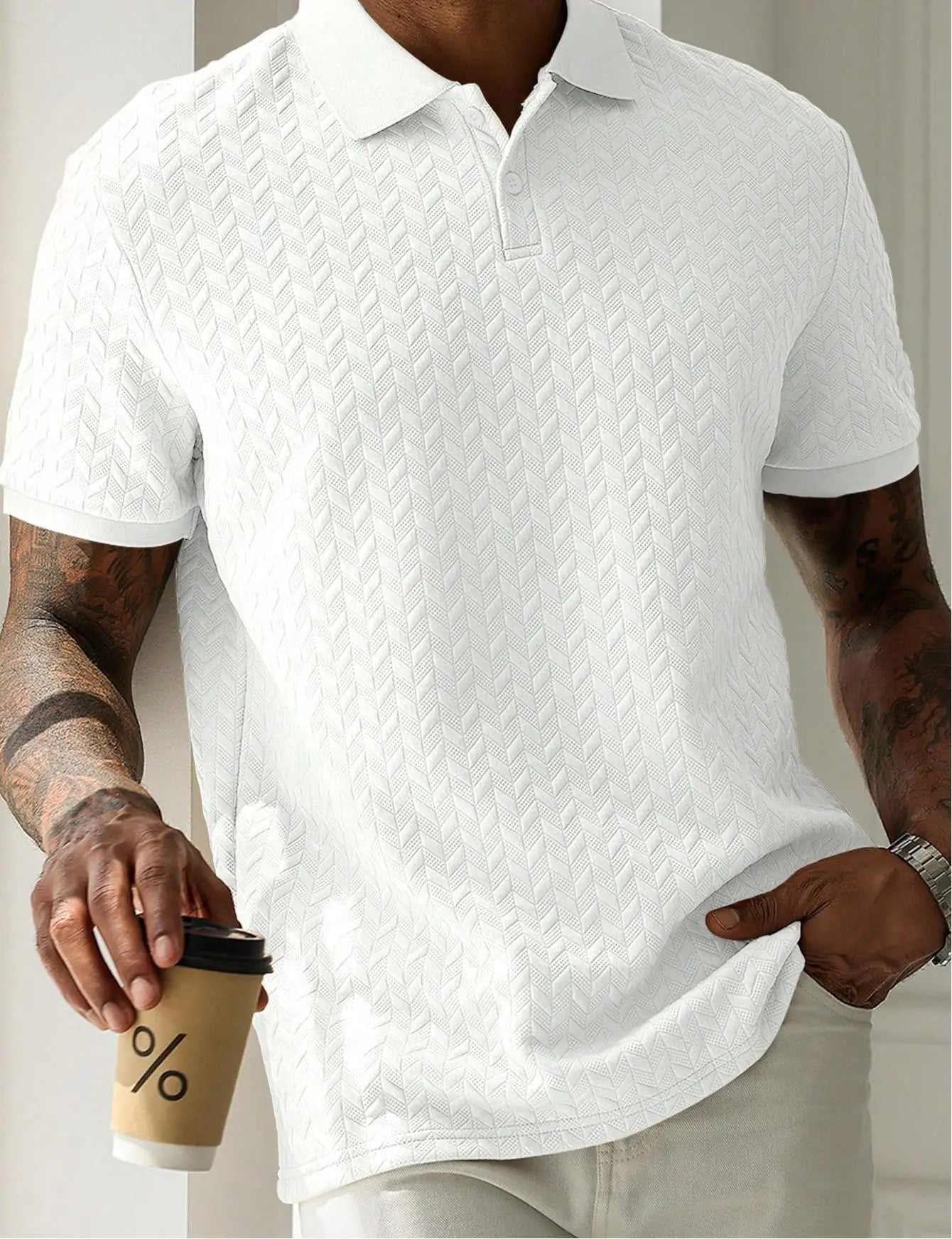 Men's Green Jacquard Polo Shirt Summer Solid Color Short Sleeve Business Casual T-Shirt Men Fashion Golf Basic Top