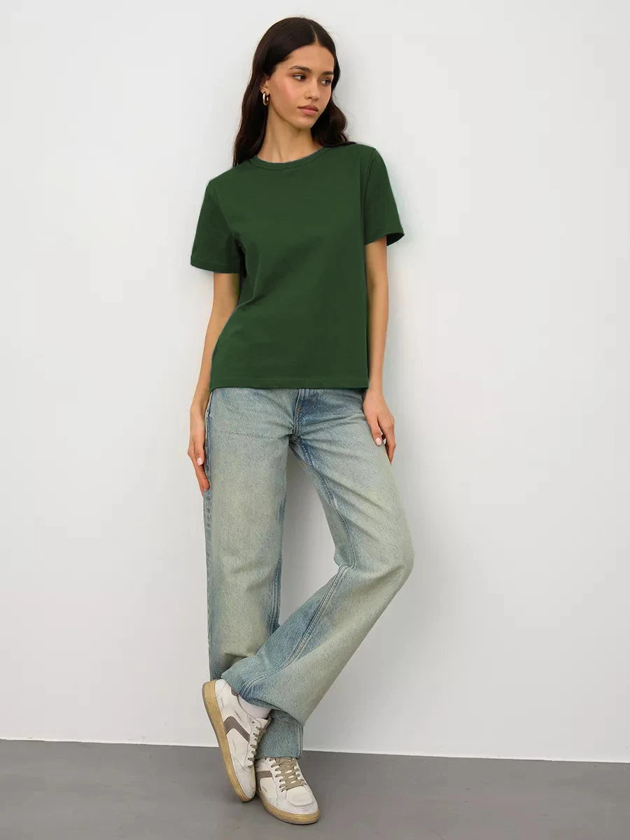 Bornladies Summer 100% Cotton Women's T-shirt Bottoming Basic Fashionable Lady Short Sleeve Loose Tops Shirts Solid 230g/㎡ Tops