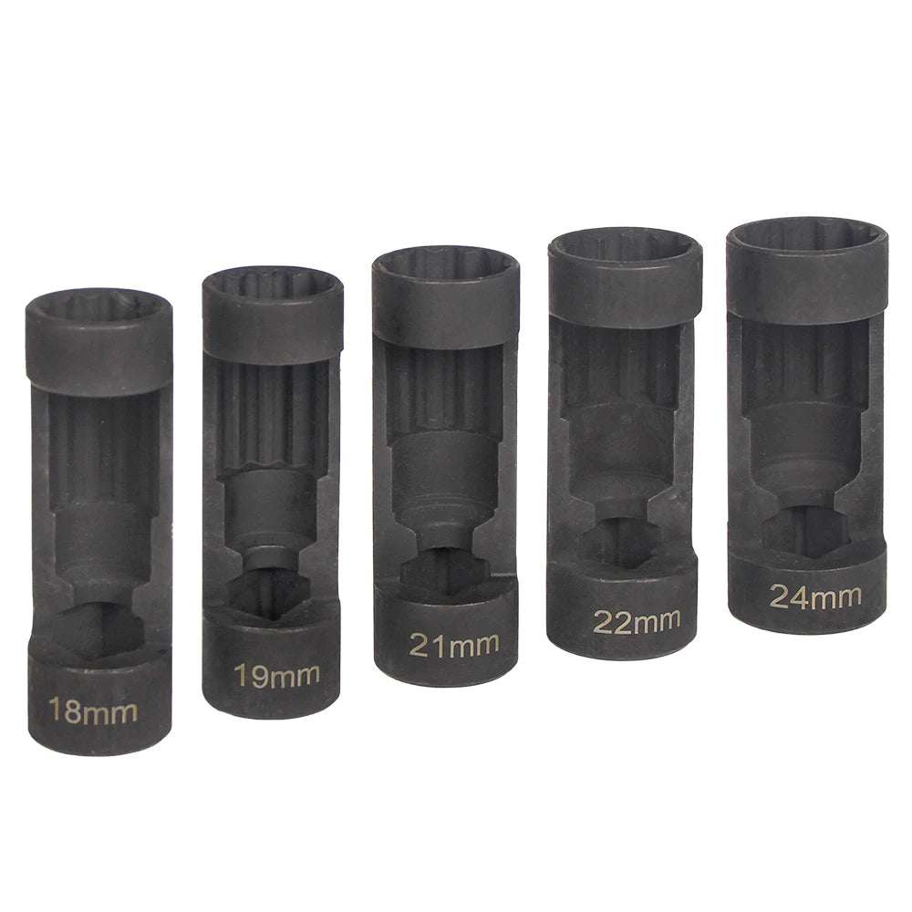 5Pcs 12 Point Suspension Strut Socket Chrome Vanadium Steel Strut Nut Socket Set 1/2in Drive 18‑24mm for Car Repair Tool