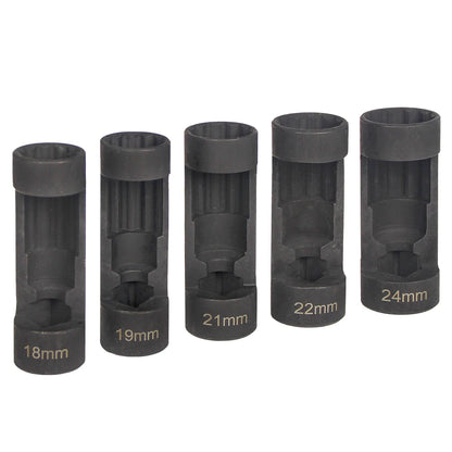 5Pcs 12 Point Suspension Strut Socket Chrome Vanadium Steel Strut Nut Socket Set 1/2in Drive 18‑24mm for Car Repair Tool