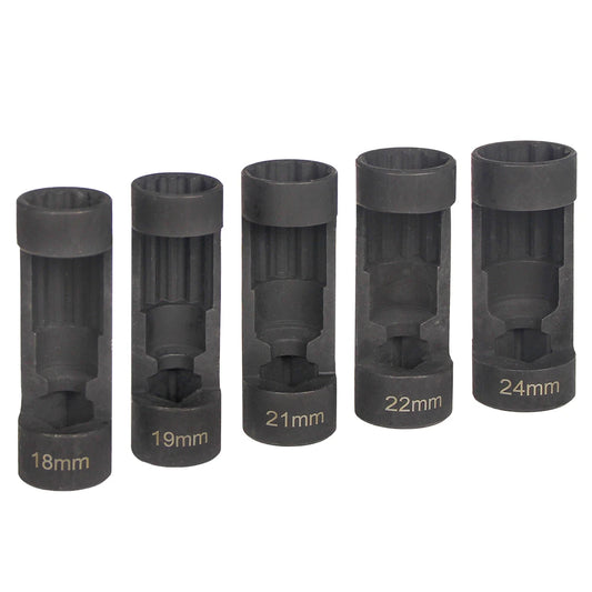 5Pcs 12 Point Suspension Strut Socket Chrome Vanadium Steel Strut Nut Socket Set 1/2in Drive 18‑24mm for Car Repair Tool