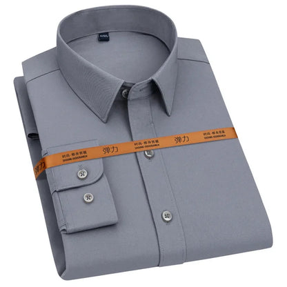 New Men's Shirt Long Sleeve Tooling Elastic Business Slim-fit Non-ironing Long Sleeve High-end Solid Color Men's Casual Shirts