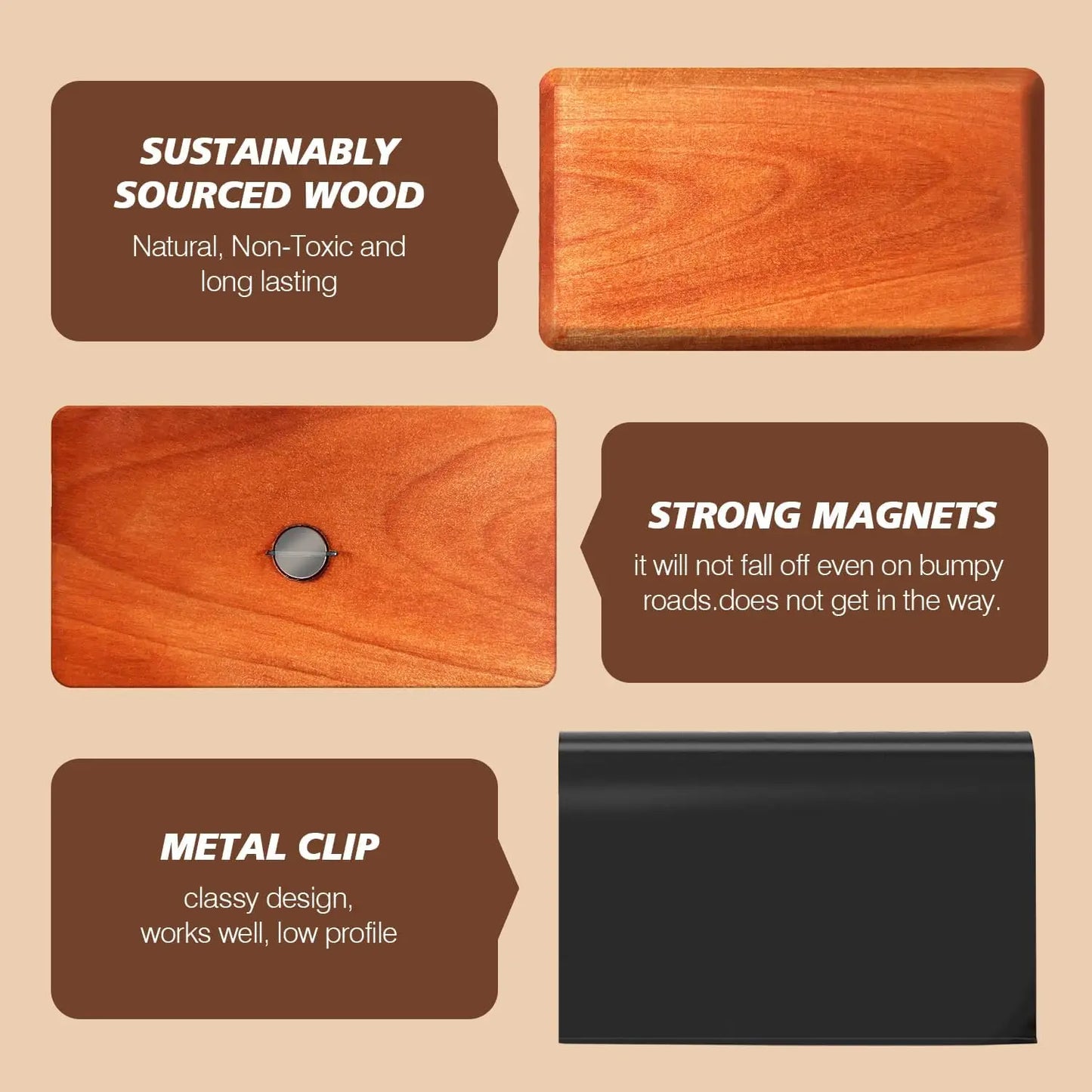 Car Air Freshener Starter Kit Wood Air Freshener Car Odor Eliminator Visor Clip Long-Lasting Variety 3 Refill Amber-Cabana-Pine